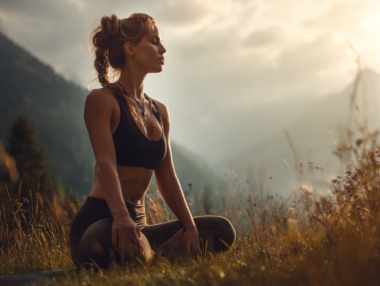 Жінка практикує йогу на природі